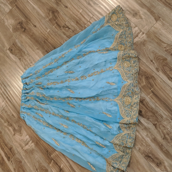 Gorgeous Blue & Gold Embroidered Indian Skirt